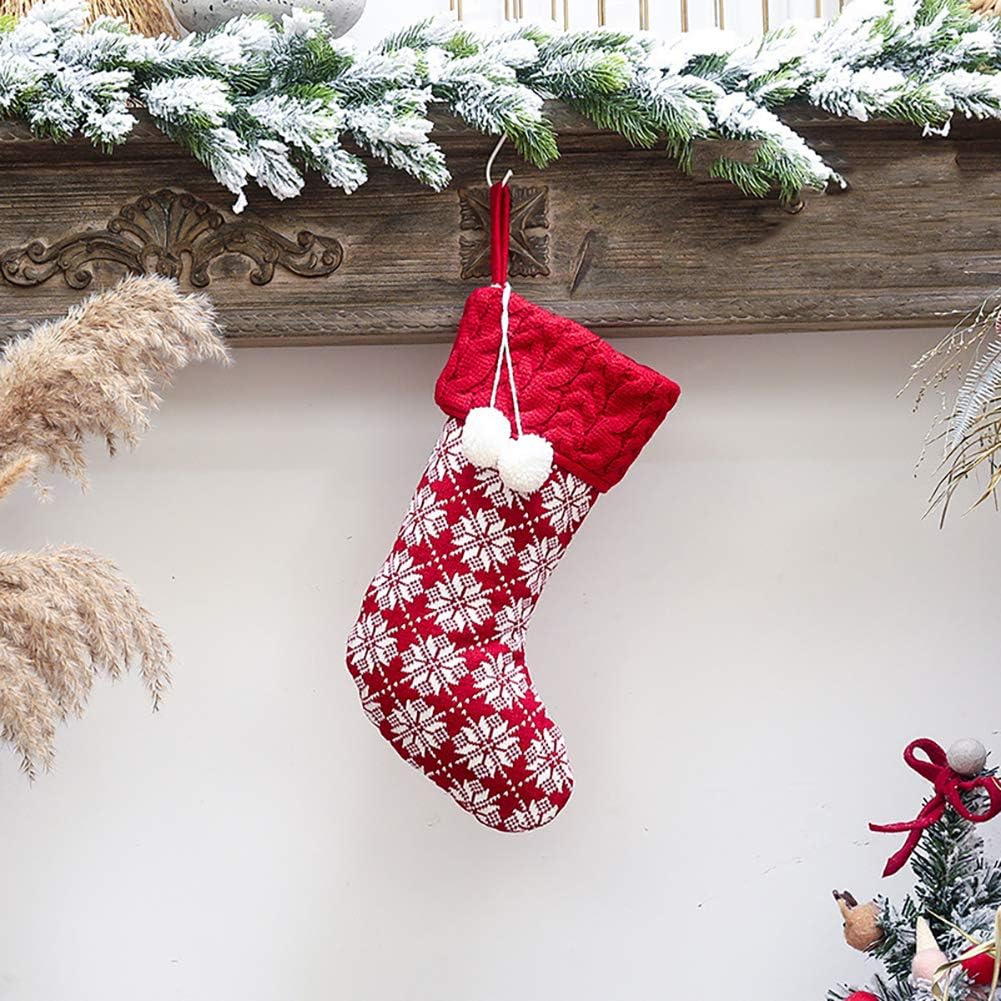 S 16 Inches Knit Knitted Stockings Rustic Ornament Set for Family Holiday Xmas Party Decorations (Knitted - Set of 3