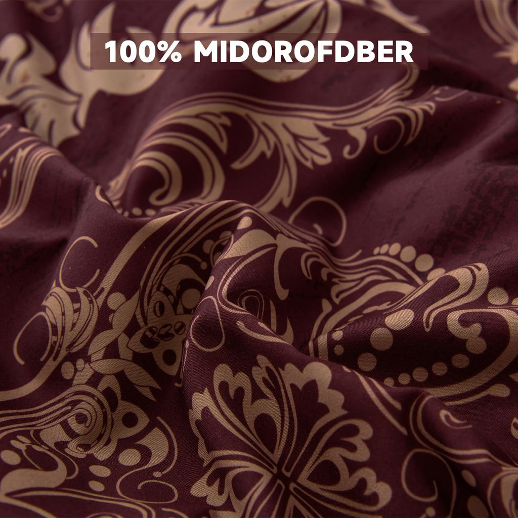 Burgundy Comforter Set Full Size, Maroon Damask Texture 7 Pieces Bed in a Bag Microfiber Comforter Bedding Sets -1