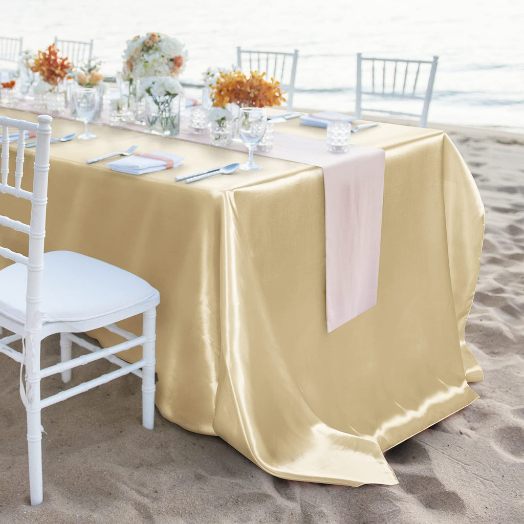 2 Pack Satin Rectangular Tablecloth, 102 x 58 Inches, Champagne