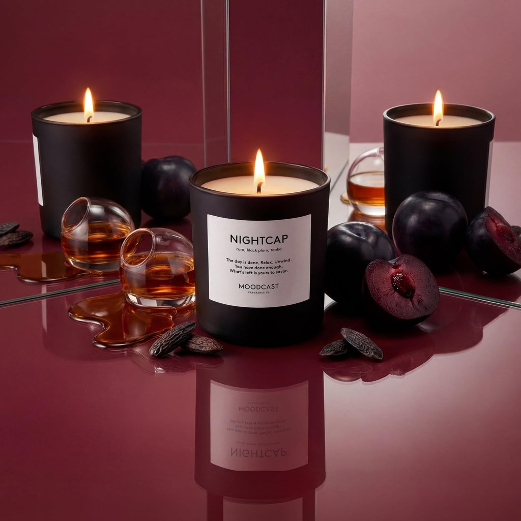 Nightcap Scented Candle - Aesthetic Candle, Rum, Black Plum & Tonka, Clean Coco Wax Blend, Vegan, Paraben-Free
