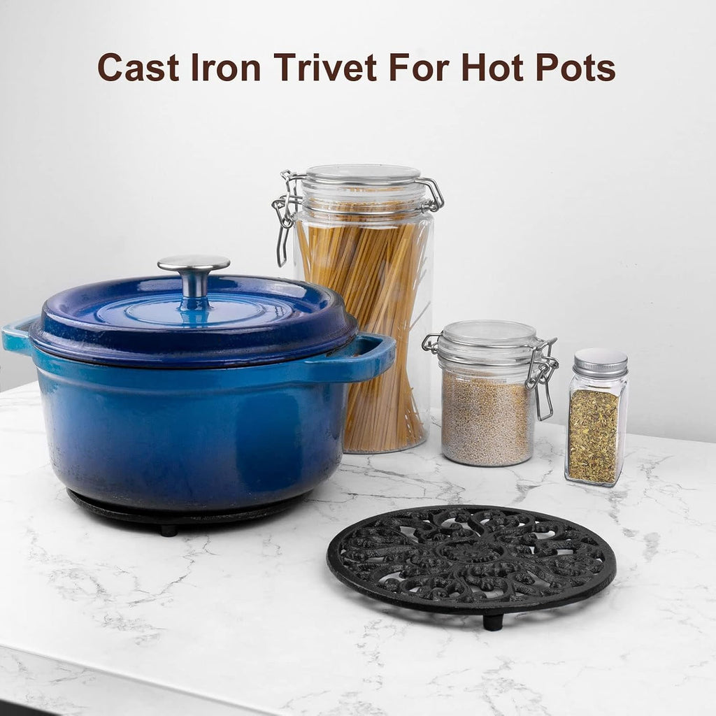 Round Cast Iron Trivet, 6.7 Inch Heavy-Duty Trivets for Hot Dishes, Pots and Pans, with Rubber Feet Non-Slip - Set of 2