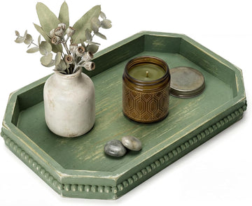 Decorative Tray with Beaded for Room Decor - Wooden Serving Tray Ornament Entryway Table - Farmhouse Centerpieces for
