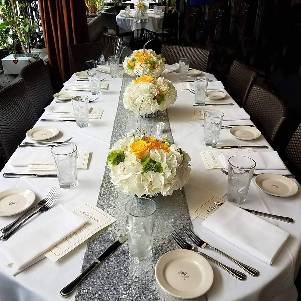 Silver Sequin Table Runner for Party, Gliitter Table Runner 5 Pack