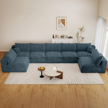 165" Cloud Couch Modular Sectional Sofa, U-Shape Boneless Couch with Deep Seat, Modern Corduroy 7-Seater, No