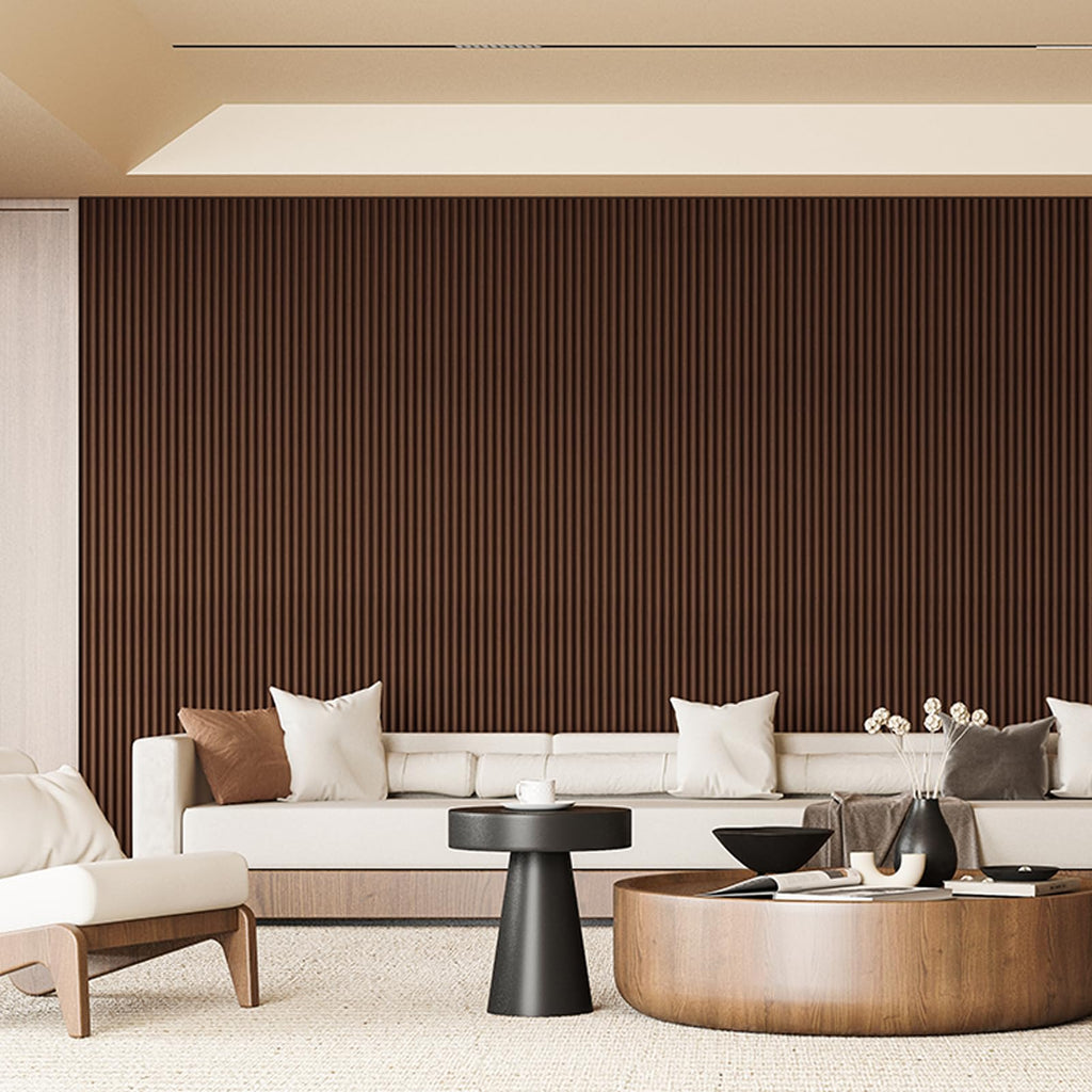 108 x 5.7 Inch Fluted Wood Textured Wall Panel, Beaded Smoked Oak
