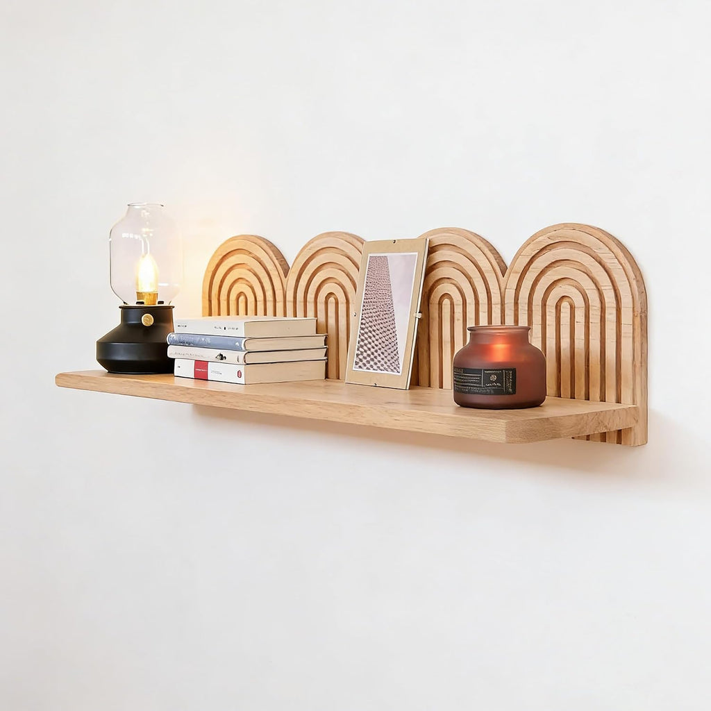 Wooden Arched Wall Floating Shelves,Boho Decor Wall Shelves,Mid Century Rainbow Display Shelf Bedroom Living Room