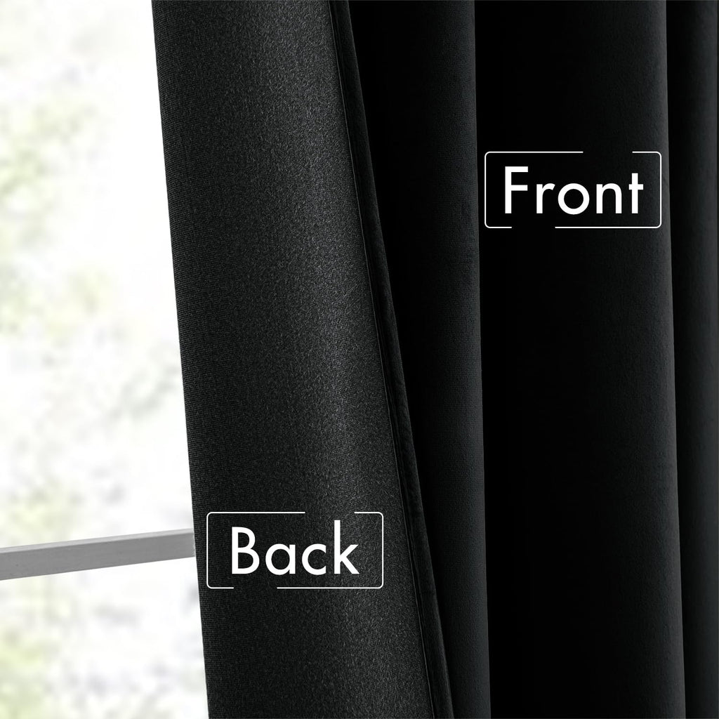 Black Velvet Back Tab Blackout Curtains W52 X L84 Inches