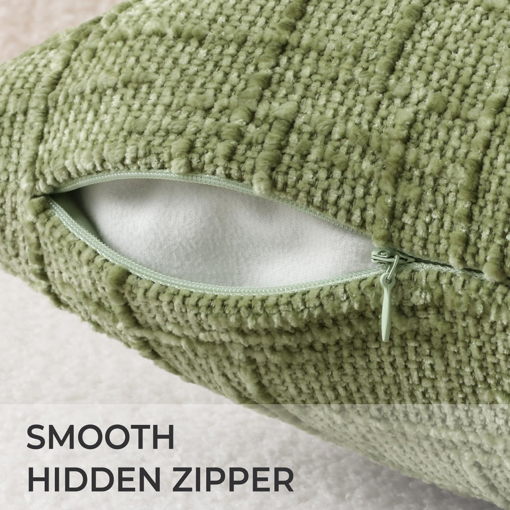 Textured Chenille Throw Pillow Covers 16x16 Set of 2 Sage Green