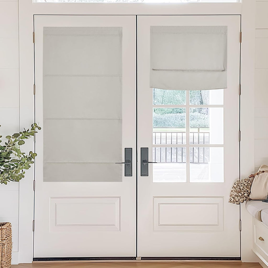 Natural Blackout Roller Shades, No Drill Cordless Door Blinds | Thermal Insulated, Privacy Shades, No Tools Roll