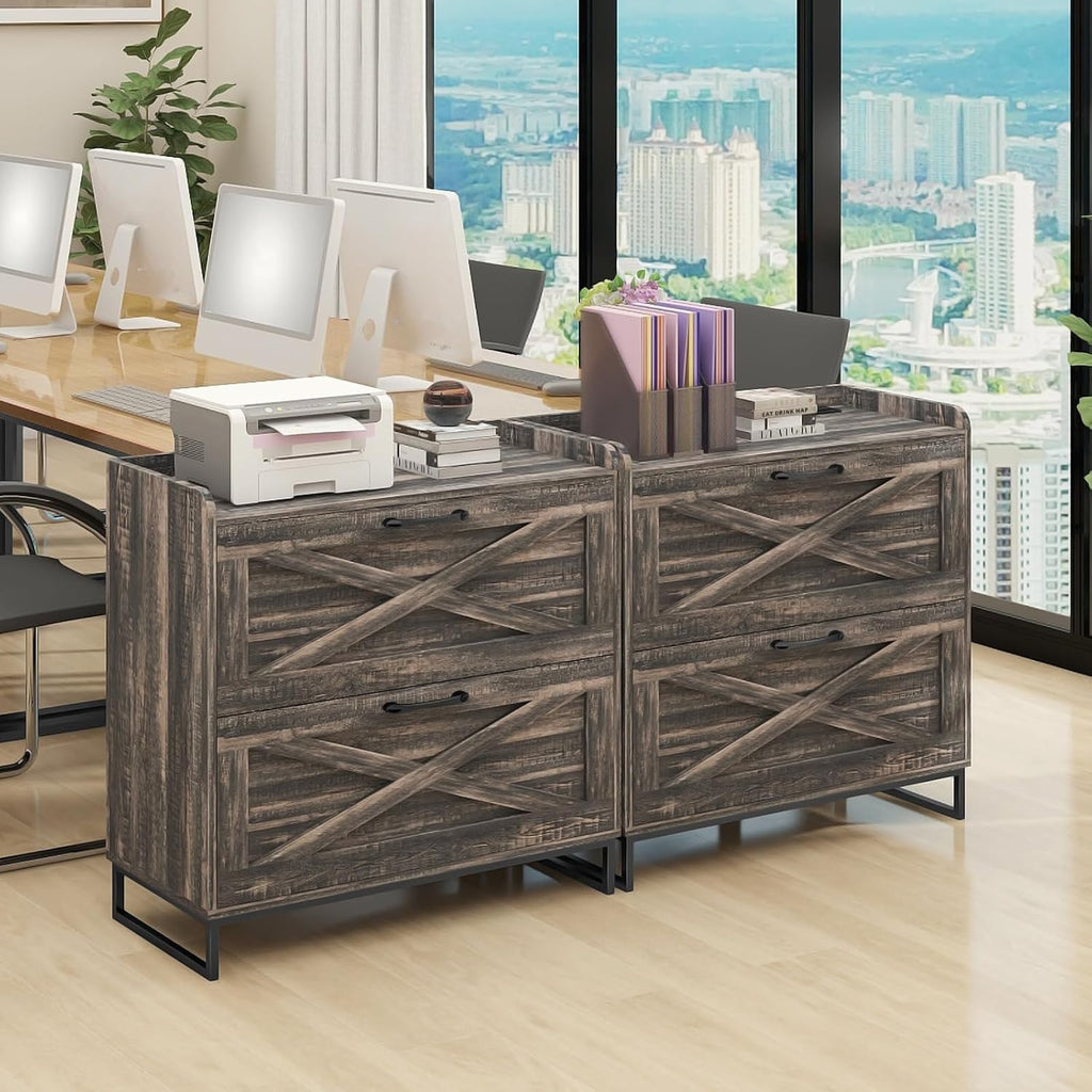 2 Drawer Lateral File Cabinet with Charging Station, Dark Oak | Filing Cabinet for Letter/Legal/A4 Size Hanging