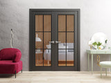 Lucia 2366 | Double Swing Interior French Doors with Glass, Solid Wood, Hardware Included, 36x84, Bl