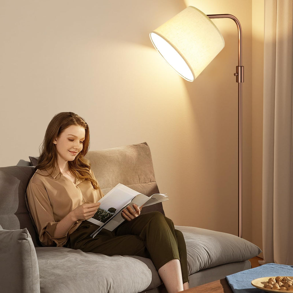 Fully Dimmable Floor Lamp with 9W LED Bulb, Standing Lamp with Adjustable Head, Modern Tall Light with Rotary Switch