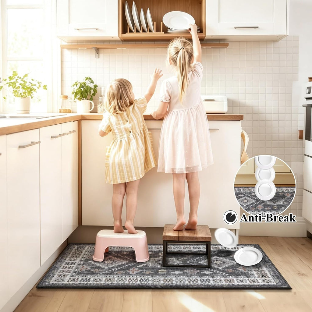 Boho Kitchen Rugs Set of 3, Non Slip Washable Kitchen Mats for Floor | Farmhouse Kitchen Runner Rug Set, Soft Vintage