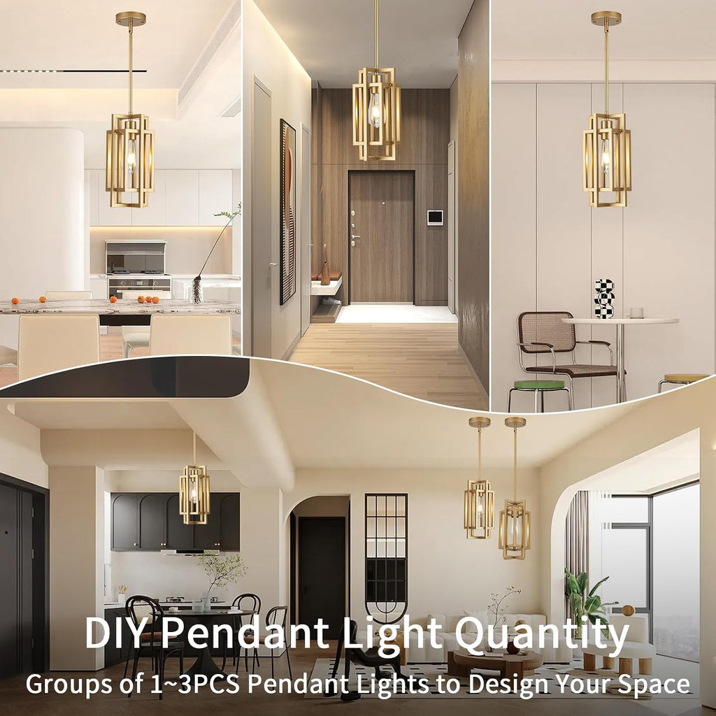Farmhouse Pendant Light Fixtures, Gold Modern Pendant Lights 59'' Adjustable Small Square Pendant Ceiling Hanging