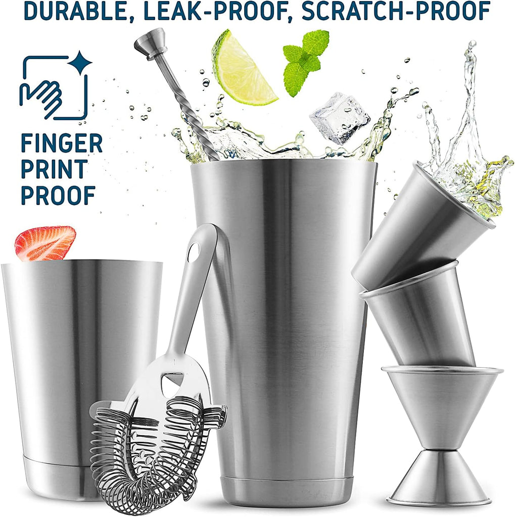 Bar Set Cocktail Shaker Set, Stainless Steel Mixology Bartender Kit, 16 Piece Cocktail Kit, Silver Cocktail Set, Bar