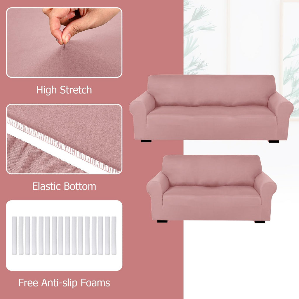 2 Pcs Couch and Loveseat Sofa Covers, Light Pink, Milk Silk