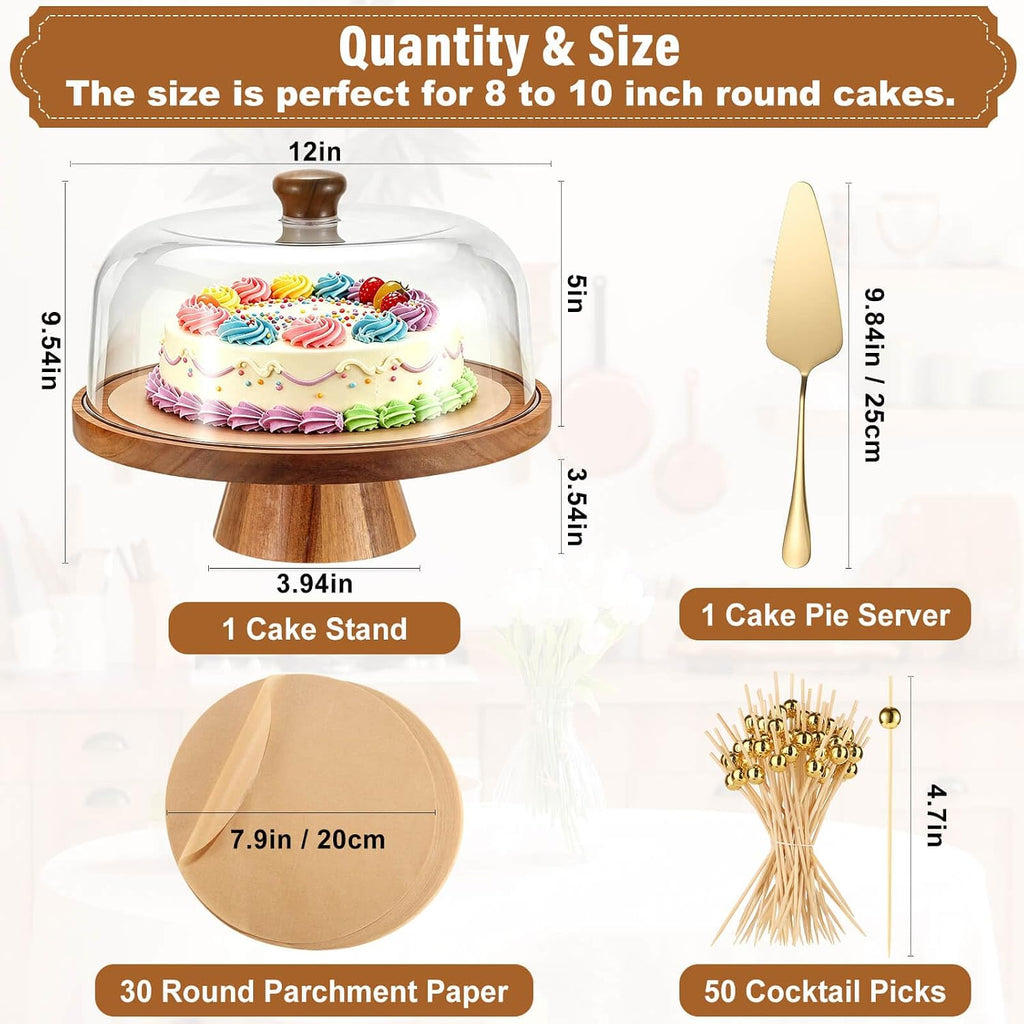 Acacia Wood Cake Stand with Lid, Charcuterie Board for Dessert, snack