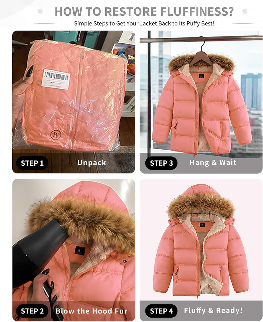 Boys Girls Winter Puffer Jacket Water Resistant Hooded Coat