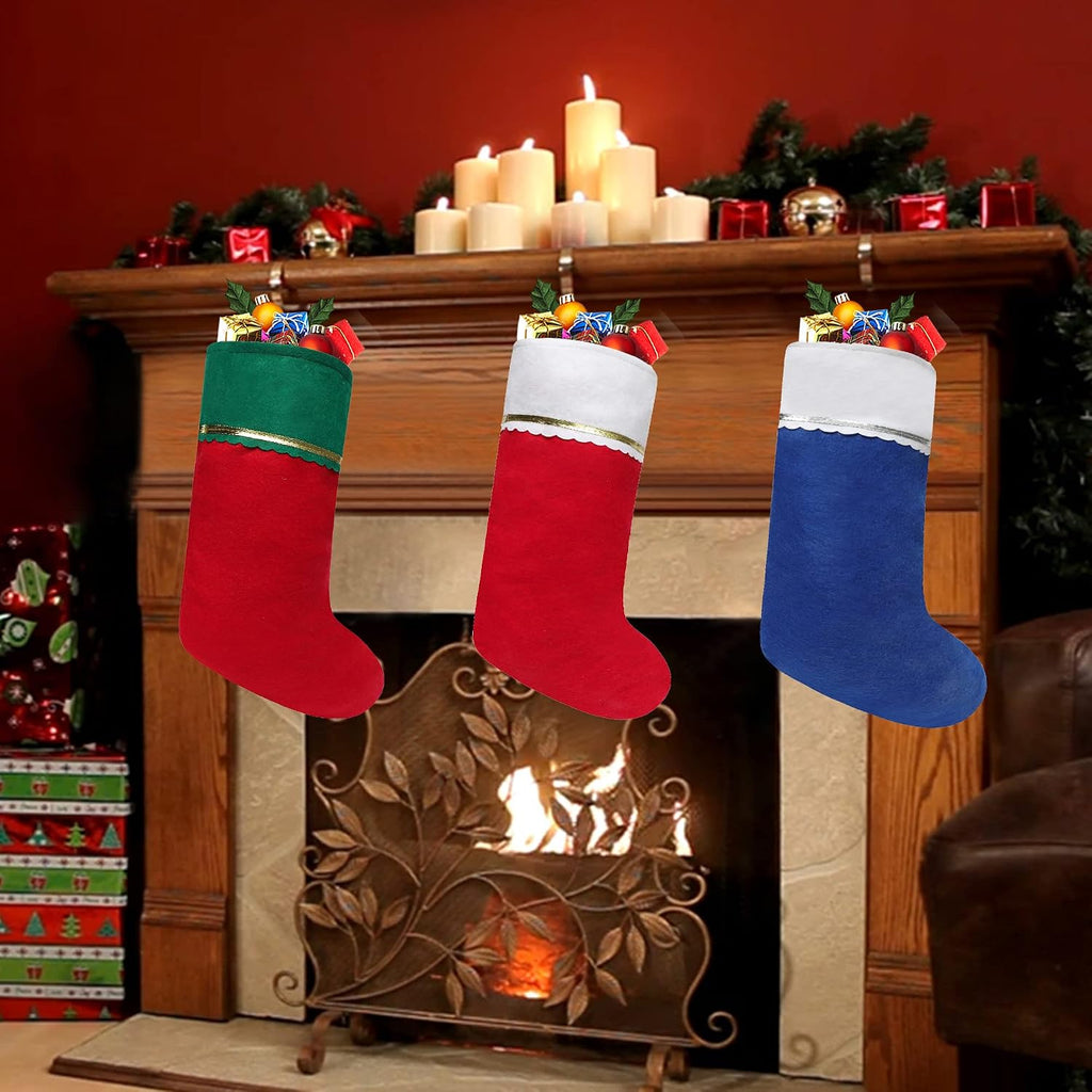 Felt Christmas Stockings, 19 Inches Red and White Christmas Stockings Hanging Ornaments, White Cuff with Gold - Set of 12
