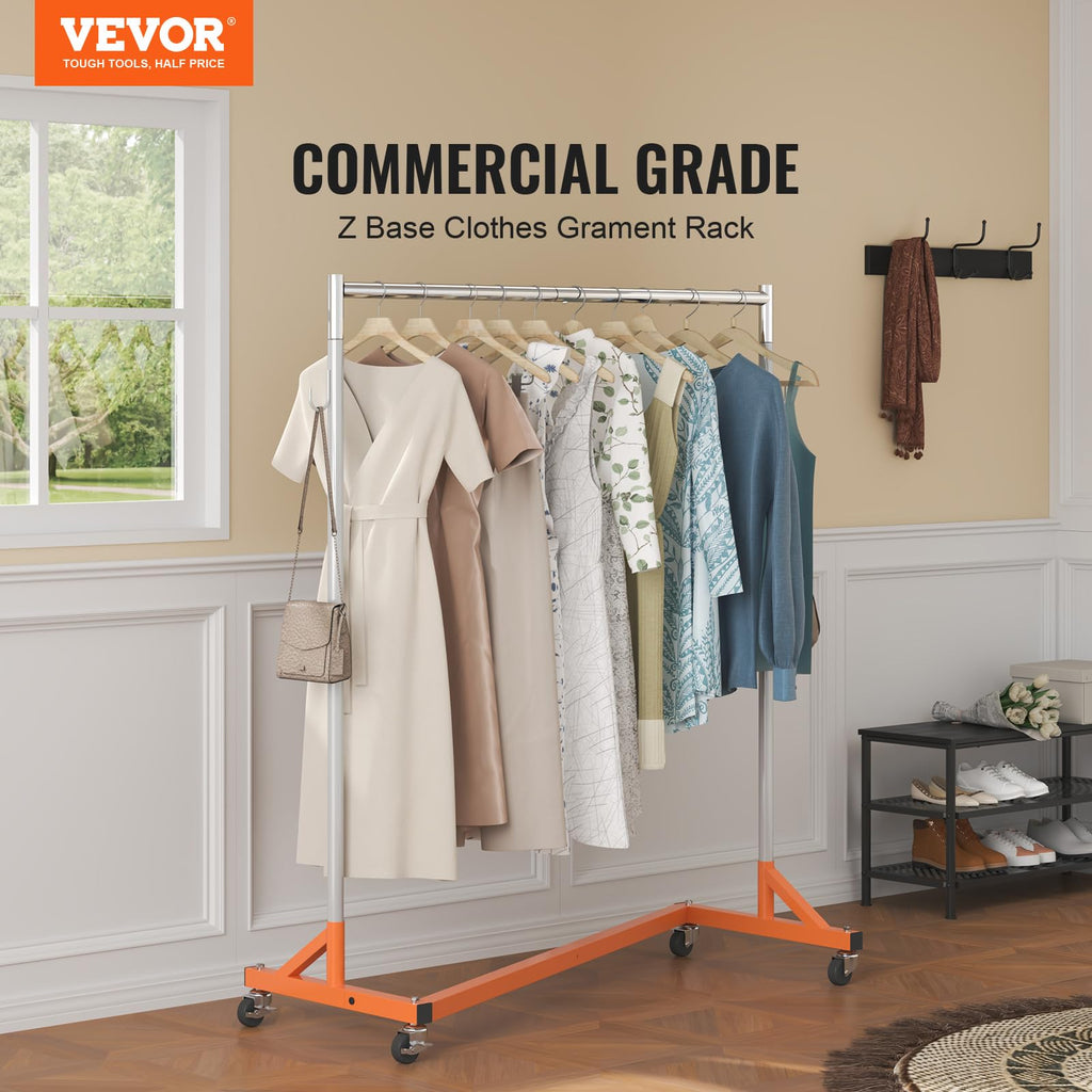 Z Rack Industrial Grade Z Base Garment Rack Rolling Sturdy Steel