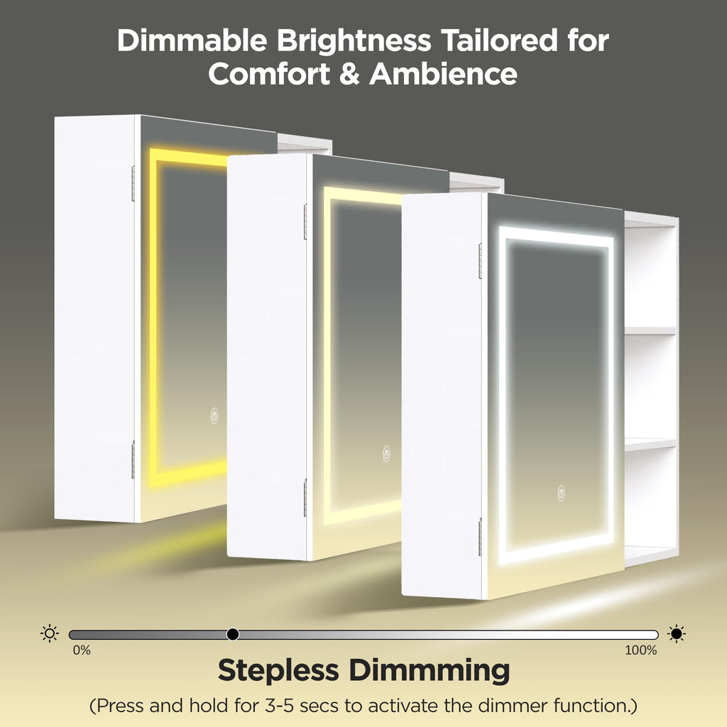 32" x 24" Lighted Medicine Cabinet with Mirror, Modern Wall Mounted Bathroom Cabinet with Storage Shelves, Touch