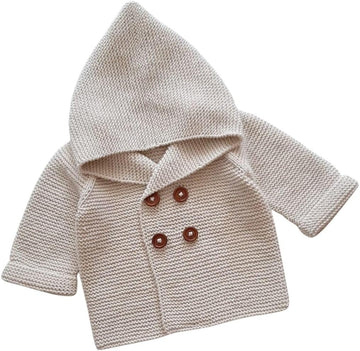 Organic Cotton Baby Hooded Sweater - Hand Knit Classic Heirloom Cardigan Coat