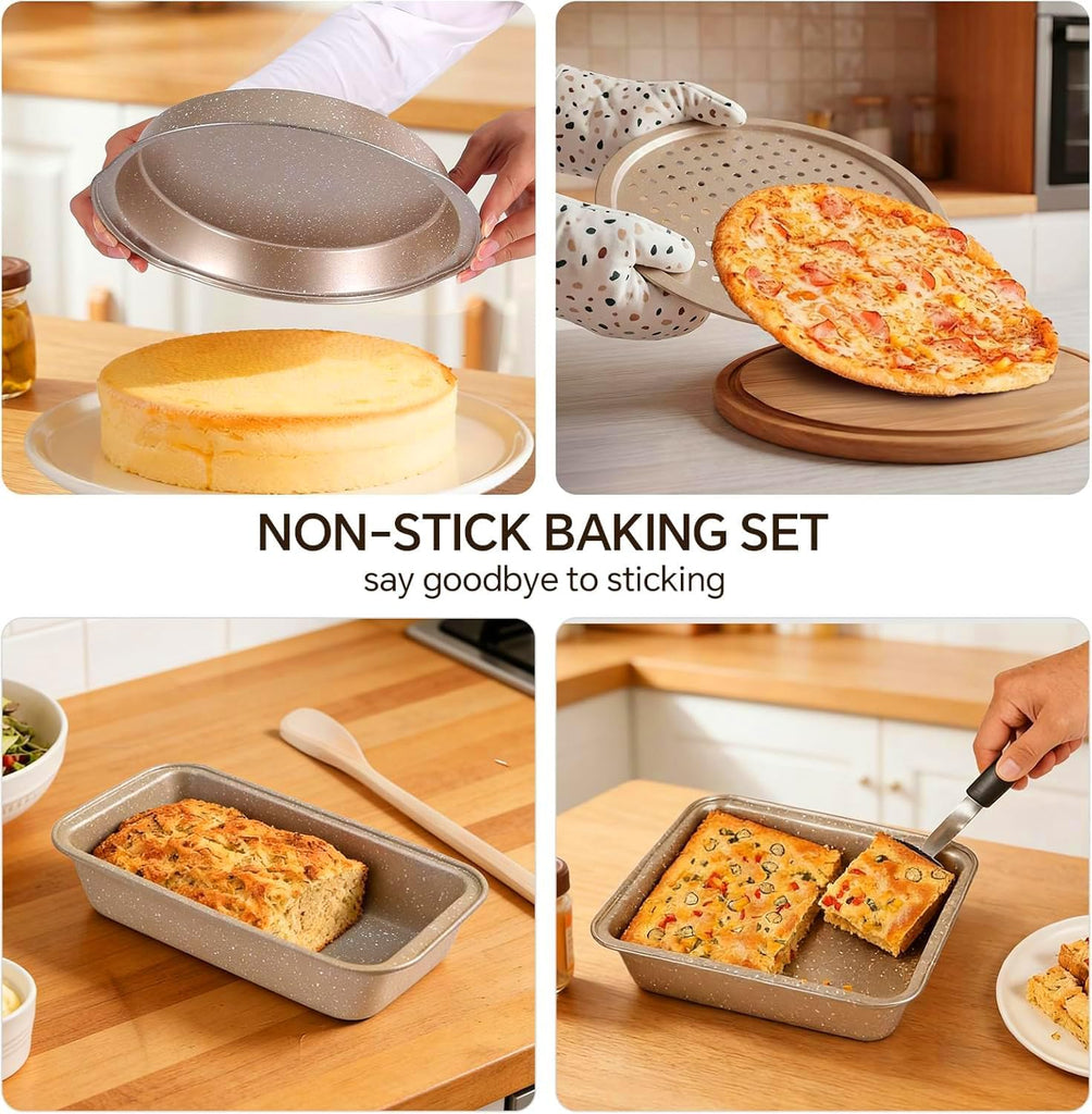11 Piece Pan Set | Nonstick & Non Toxic Bakeware Sets Set | Carbon Steel Supplies Include Notebook, Cookie Sheets
