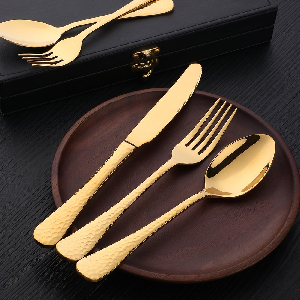 20-Piece Gold Plated-Flatware Silverware Set, Stainless Steel Cutlery Sets, Multipurpose Use, Restaurant, Hotel