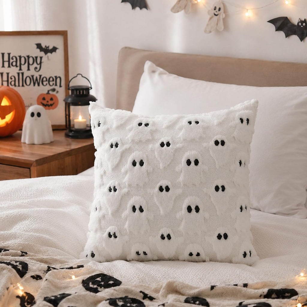 Halloween Pillow Covers 18x18 inch White Ghost Halloween Decor - Set of 2