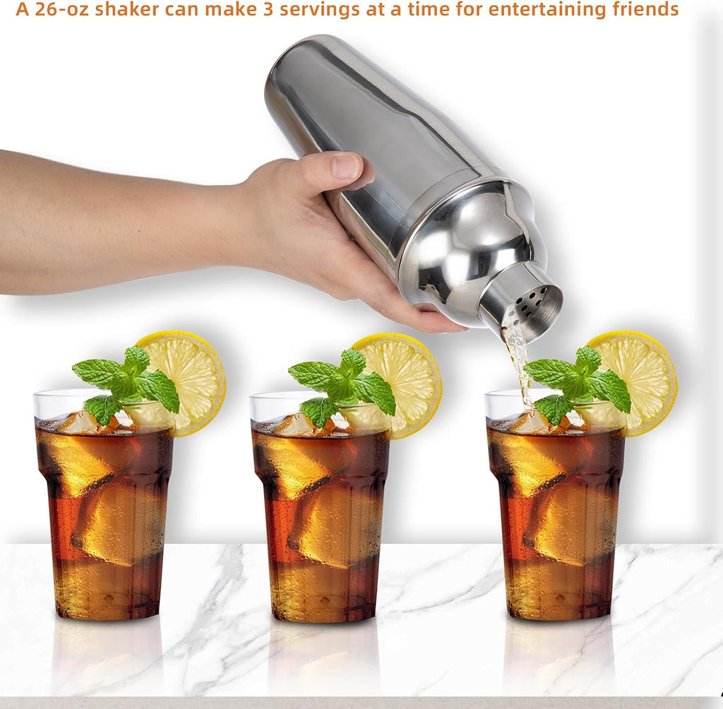 26oz Professional Cocktail Shaker Set with Built-in Strainer,Martini and Margarita Shaker Bar, Boston - Set of 6