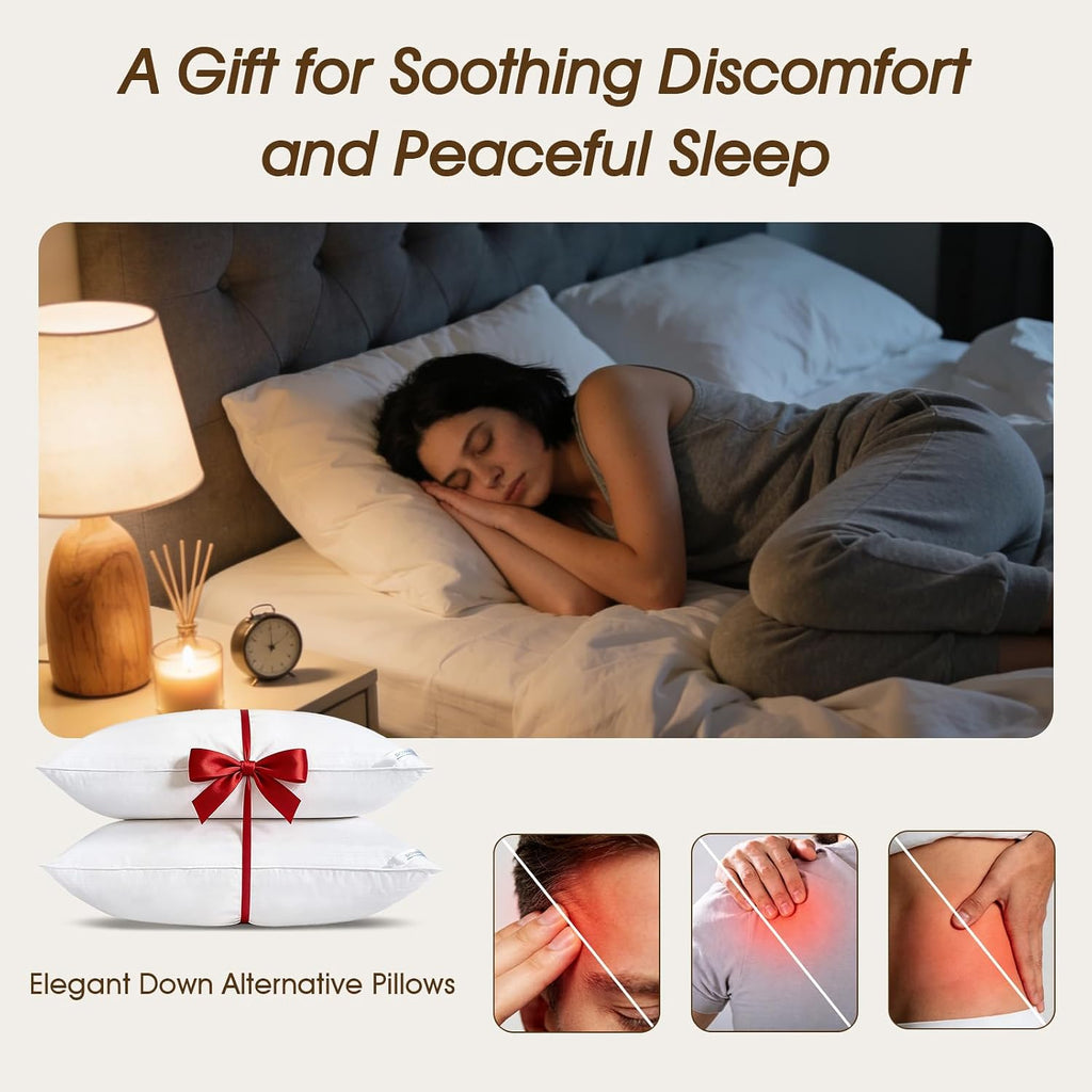 Down Alternative Pillows Queen Size Set of 2 - Hotel Collection Soft Bed Pillows for Sleeping, Perfect for Side, Back