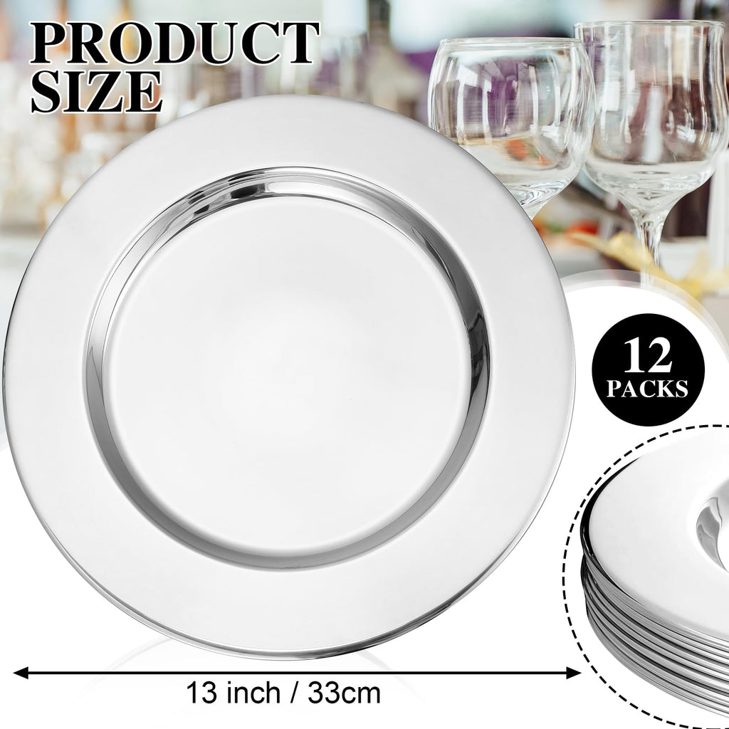 12 Pcs Stainless Steel Silver Charger Plates Bulk 13 Inch Round Set