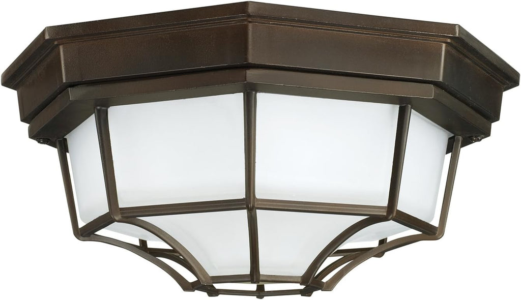 Urban/Industrial Frosted Glass Outdoor Flush Mount Ceiling Light, 2-Light 120 Total Watts, 6" H x 11" W, Old Bronze