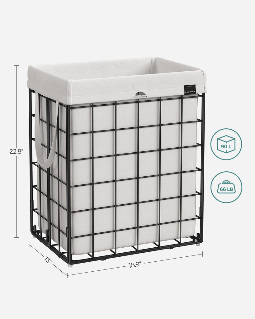 Laundry Hamper, 23.8 Gal. (90L) Laundry Basket, Collapsible Clothes Hamper, Black and White ULCB190W01