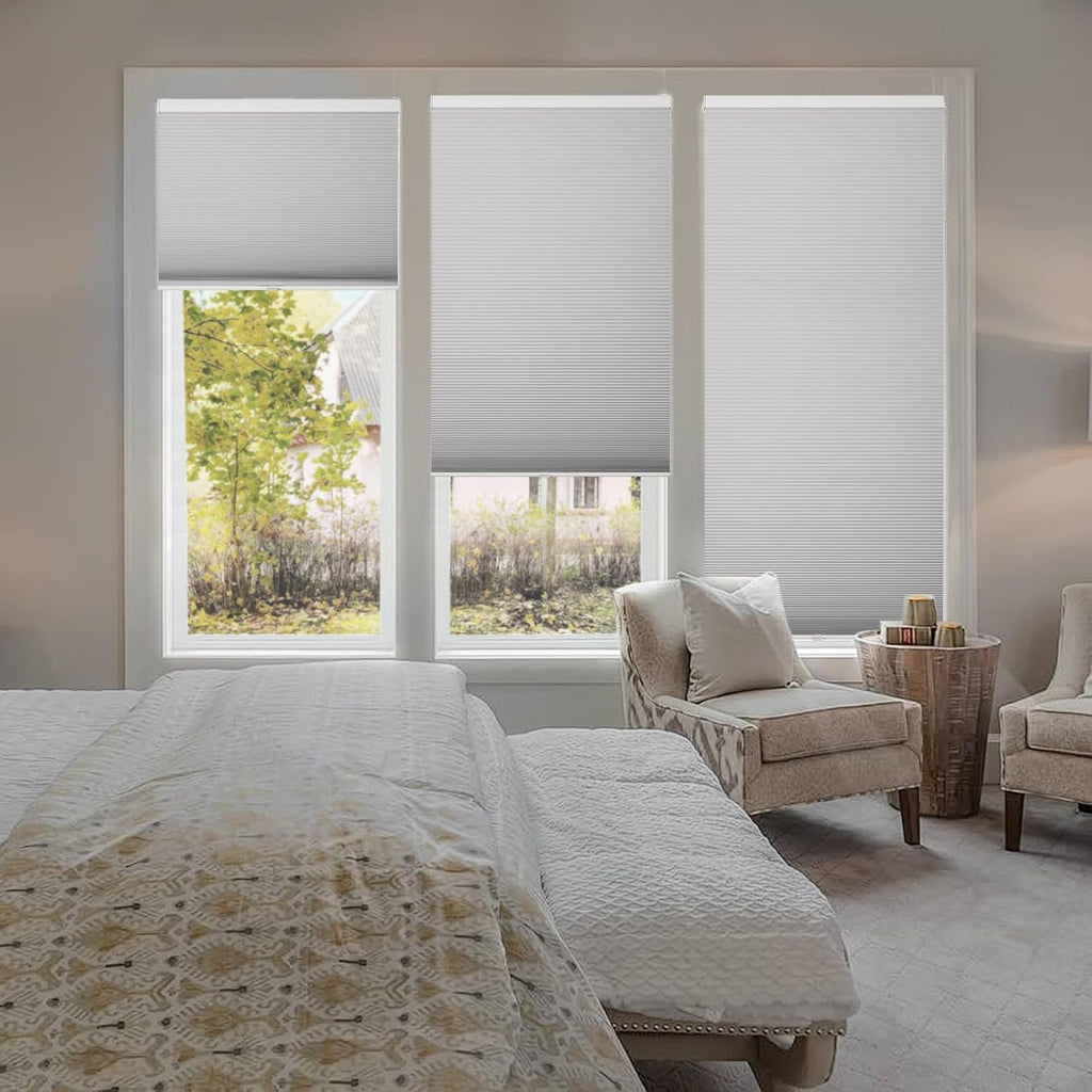 No Drill Cordless Cellular Shades, Blackout, White, 21x48 | Tool-free installation for renters; insulated honeycomb