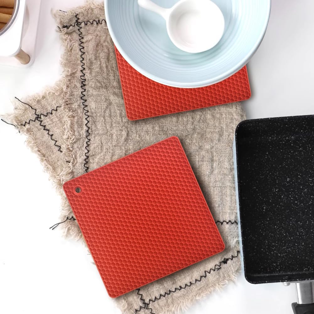 Silicone Square Trivets Mat, 6 Packs Multipurpose Non Slip Heat Resistant Pot Holder-Black