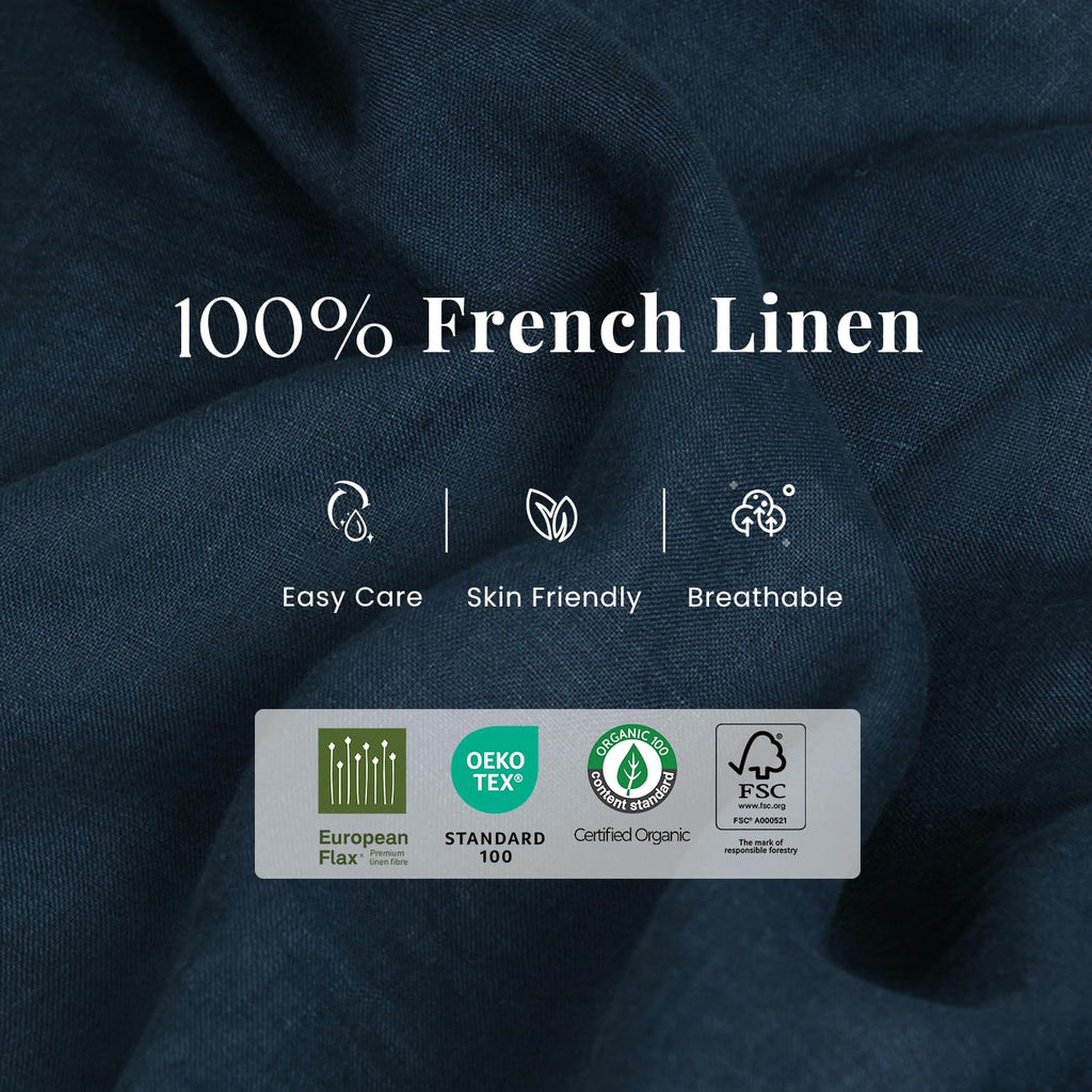100% Organic Linen Duvet Cover Set, Stonewashed French Flax Bedding Set 3pcs, 1 Comforter Cover+2