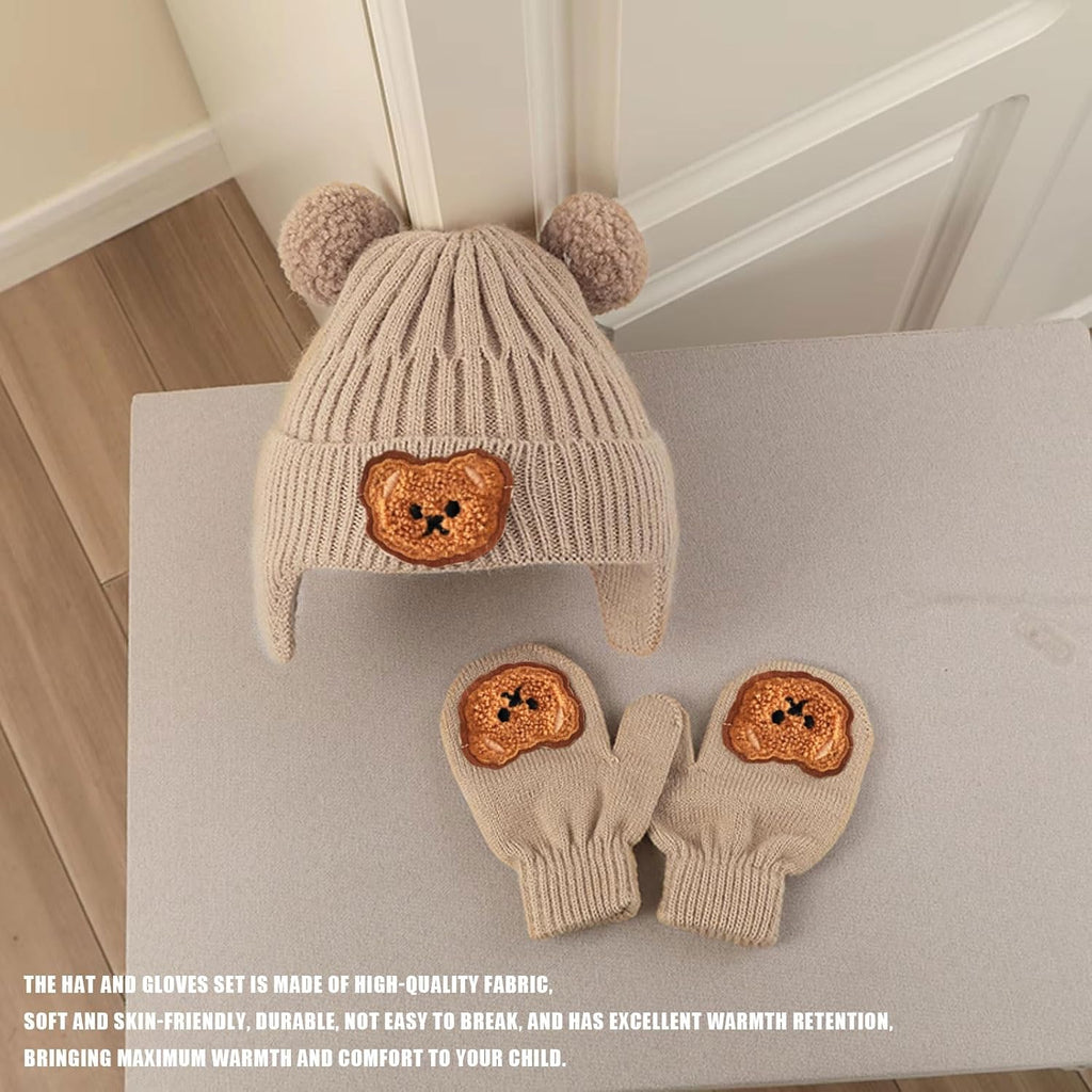 Toddler Winter Hat and Mittens Set, Knit Warm Baby Winter Beanie and Gloves for for Infant Boys Girls