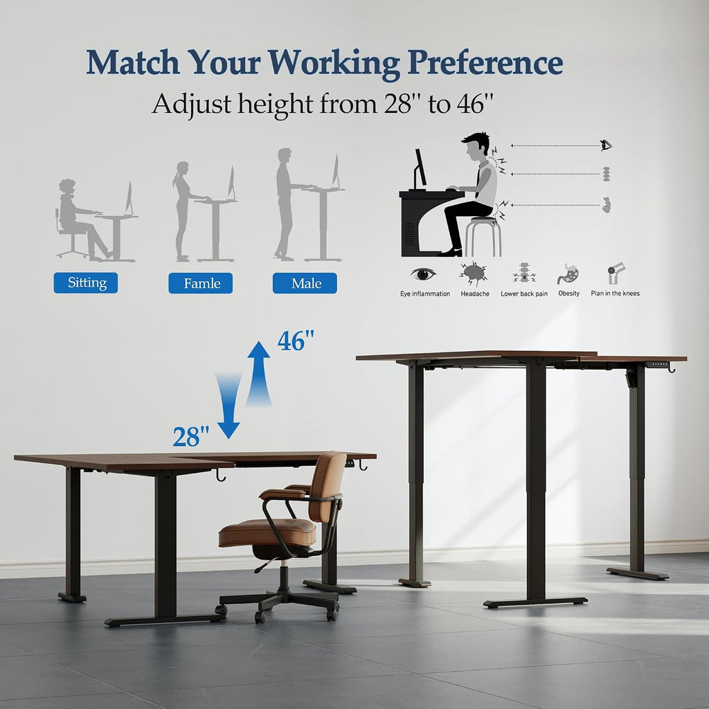 L Shaped Standing Desk 63 x 55 Inch, Electric Height Adjustable Corner Desk Workstation, Ergonomic Sit Stand Computer