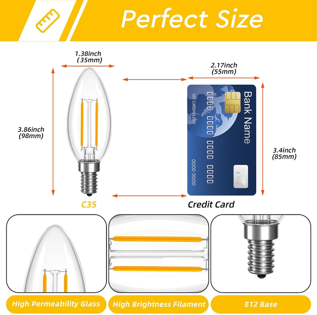 Dimmable B11 LED E12 Bulb 25 Watt Type B Light Bulb 2W,2700K 200LM