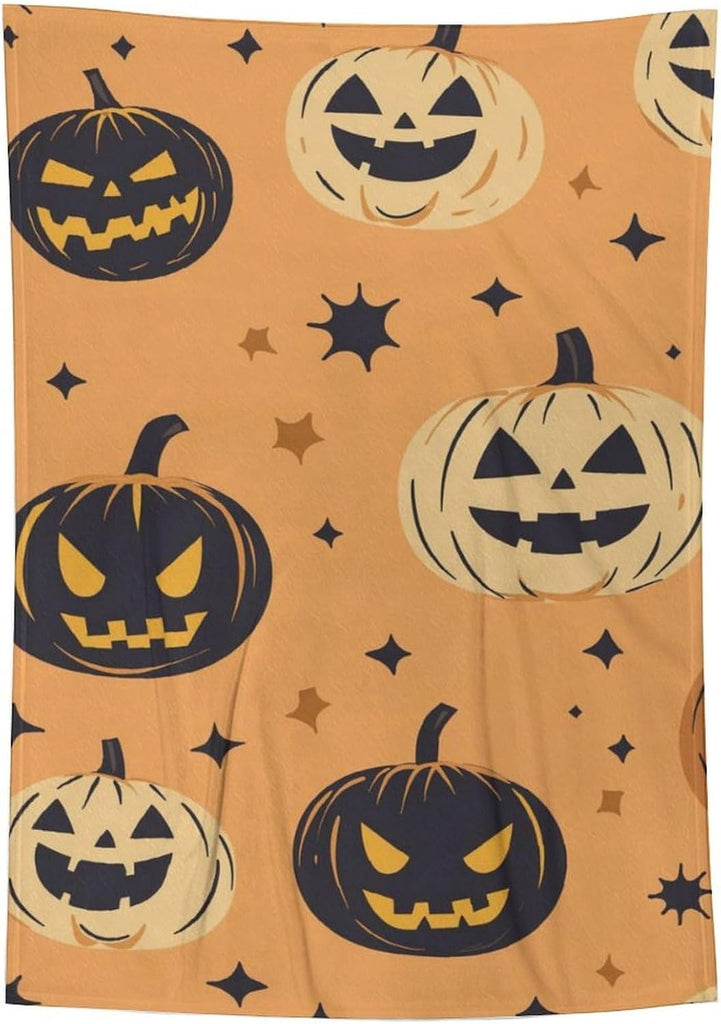 Farmhouse Checkered Pumpkin Vine Halloween Fleece Throw Blanket, Cozy Decor Blanket for Sofa Living Room Fall Holiday