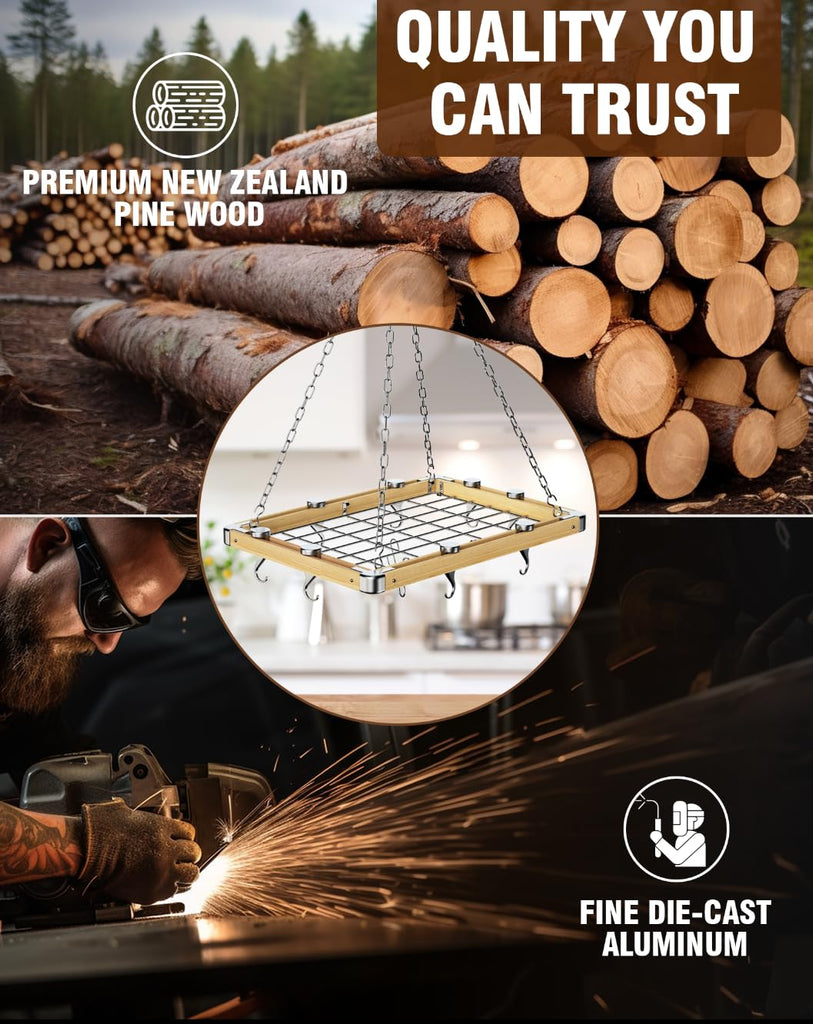 Hanging Pot Racks, Ceiling Wood Pot Rack