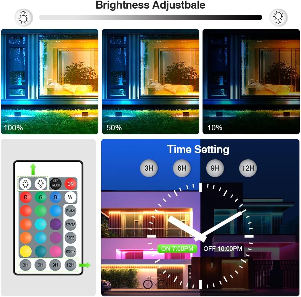 2 Pack 100W RGB LED Flood Lights, 12000LM Color Changing Smart Floodlight with Remote, Waterproof DIY Uplights for