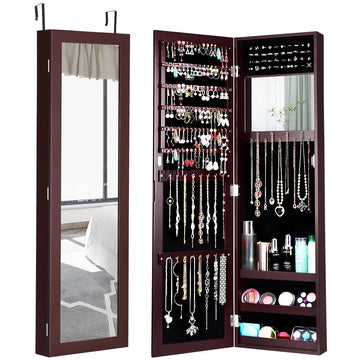 Jewelry Armoire, Over the Door/Wall Mounted, Jewelry Organizer with Full Length Mirror & Inside Makeup Mirror, Large