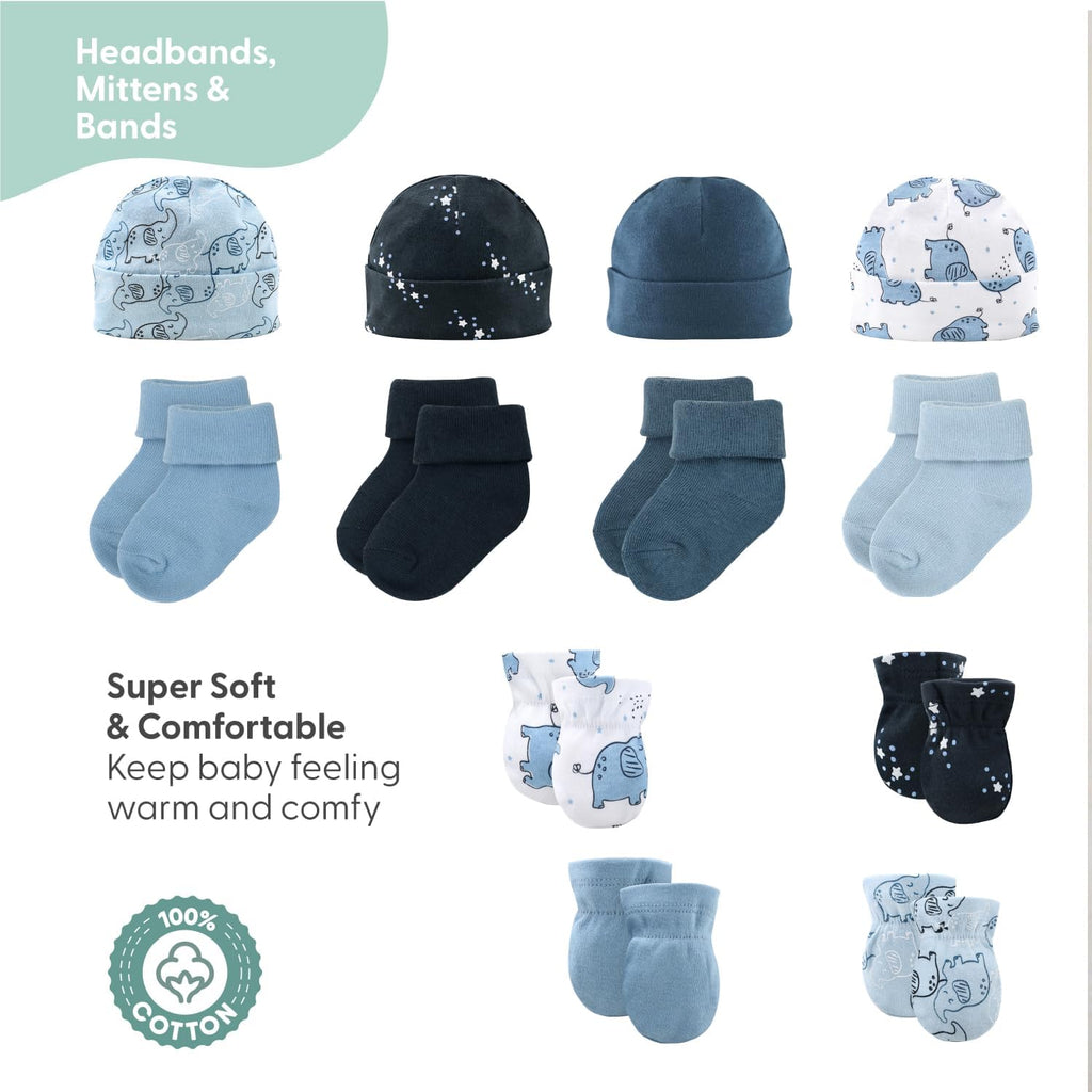 Baby Layette Gift Set for Boys - 30 Piece Layette Set, Newborn to 9 Months Baby Boy Clothes - Elephant Blue