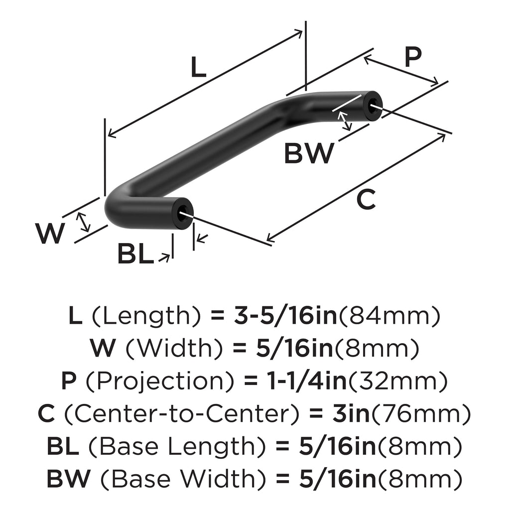 10 Pack 3" Wire Pulls Matte Black Drawer Pull