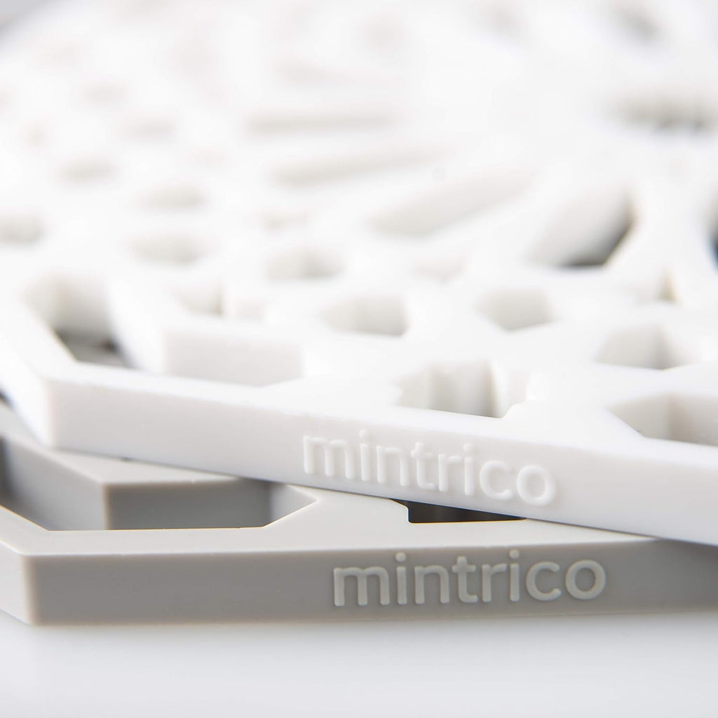 Silicone Trivet Mat Pad for Hot Dishes Set of Two (White & Grey Octagon)...
