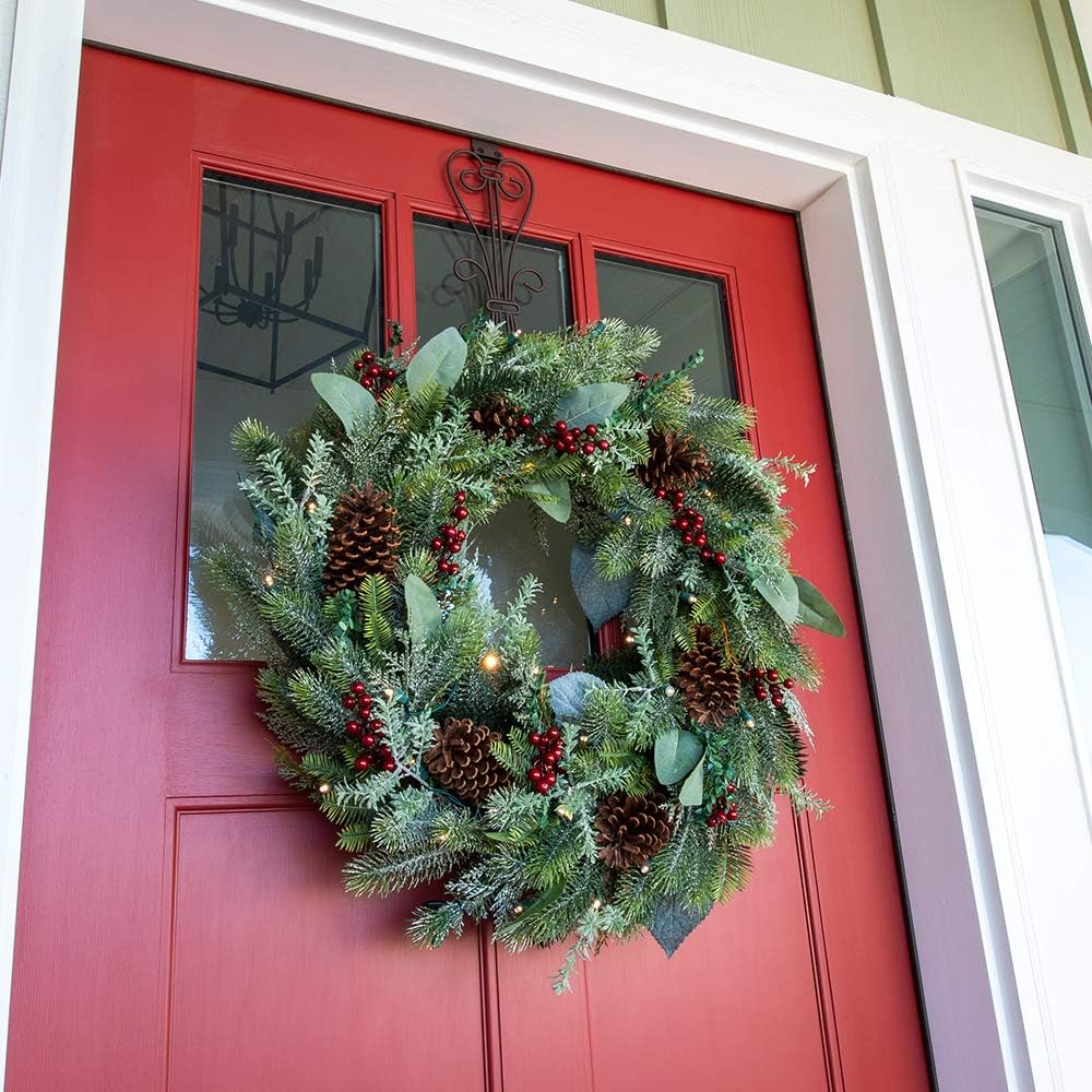30 Inch Pre-Lit Artificial Christmas Wreath, Winter Frost Collection