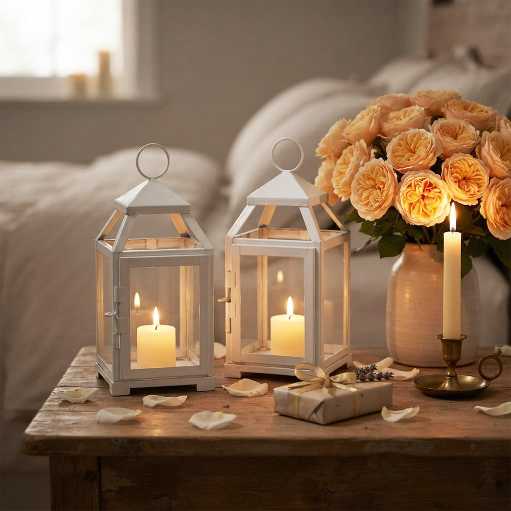 12 Inch High Clear Glass and Iron White Classic Style Lantern Ideal Gift for Weddings Bridals Special Occasions