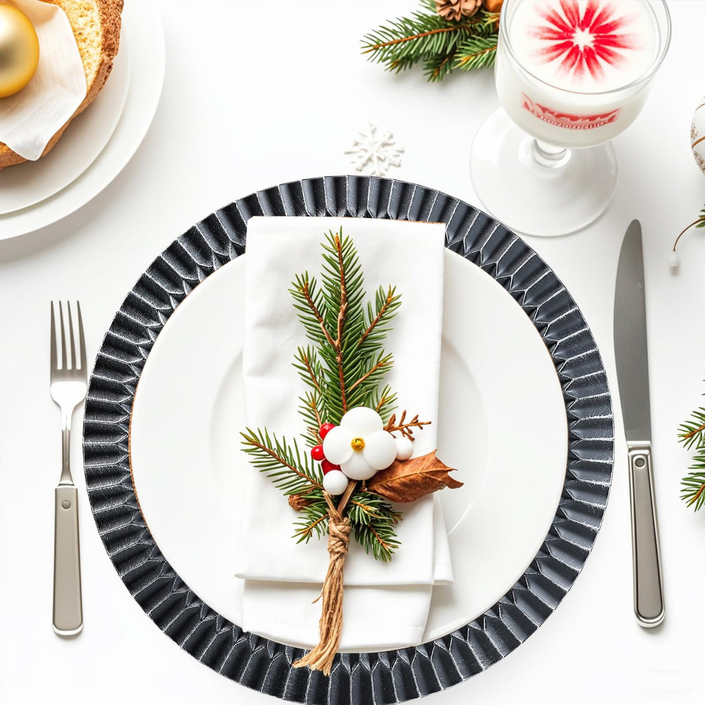 Black Charger Plates Set of 12, 13" Plastic Reusable Chargers for Dinner Plates, Thanksgiving, Christmas Party